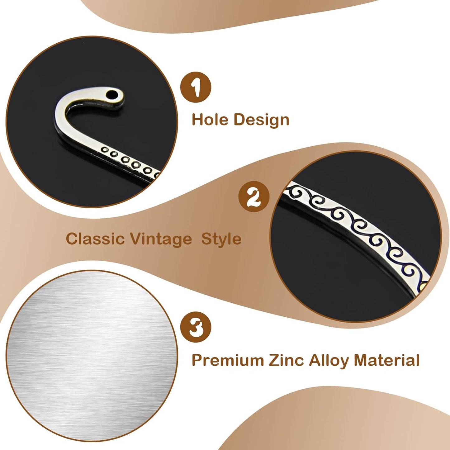 60 Pieces Metal Bookmark Hook Set β Vintage Engraved Alloy Page Clips for DIY Charms