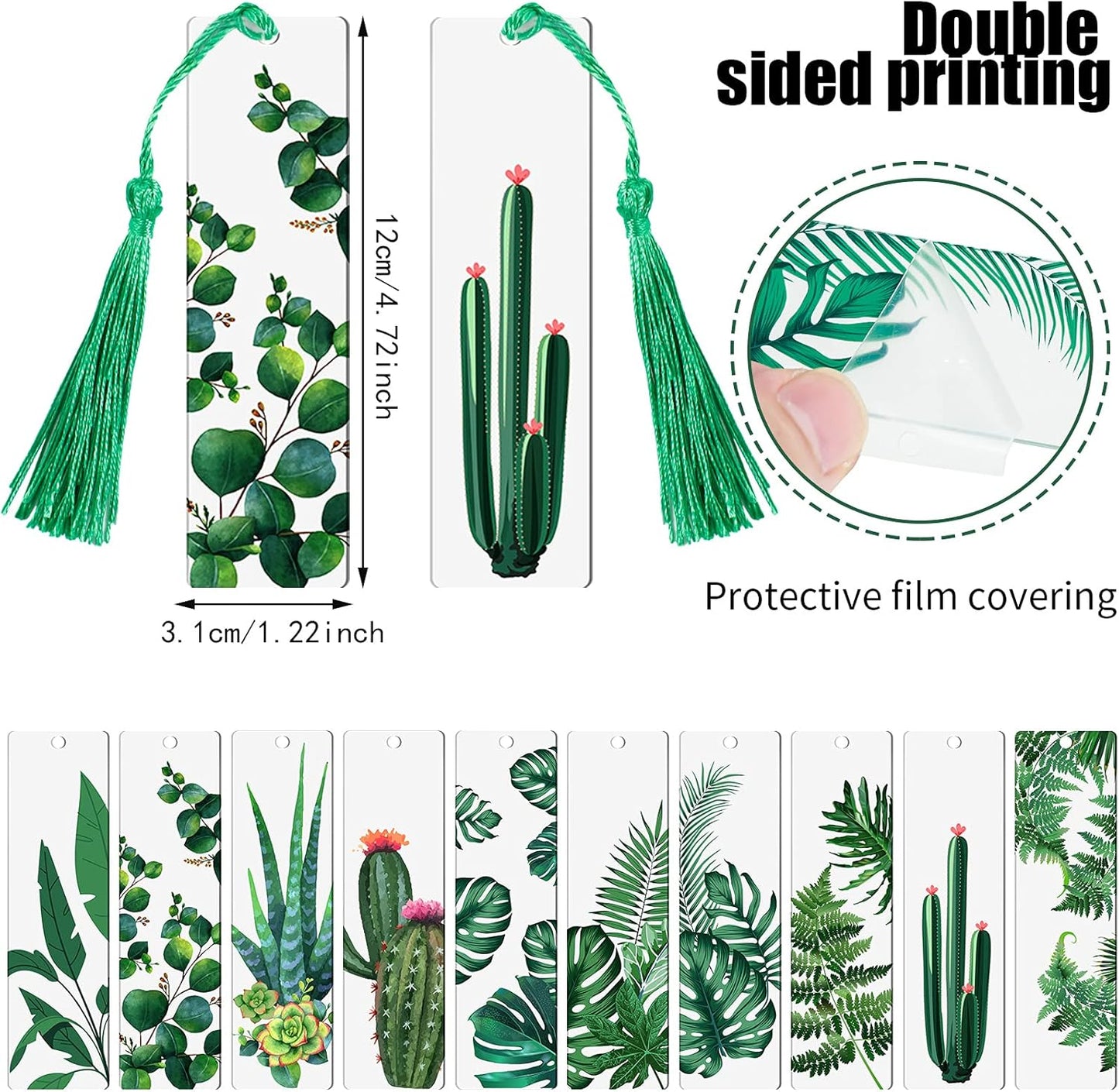 10 Pieces Plant Design Bookmark Set ā Double-Sided Printing with Tassels and Protective Film
