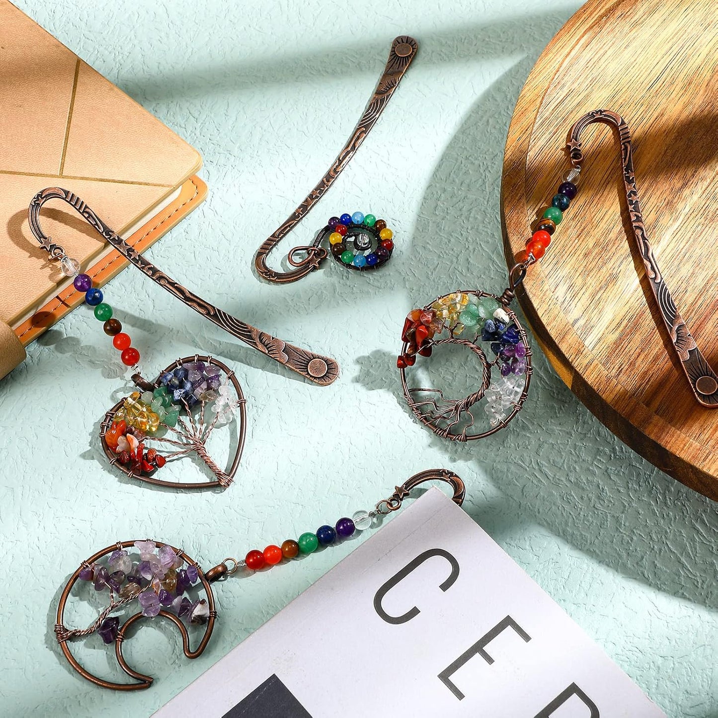 4 Pieces Metal Pendant Bookmark Set β Vintage Page Clips with Beads and Creative Charms