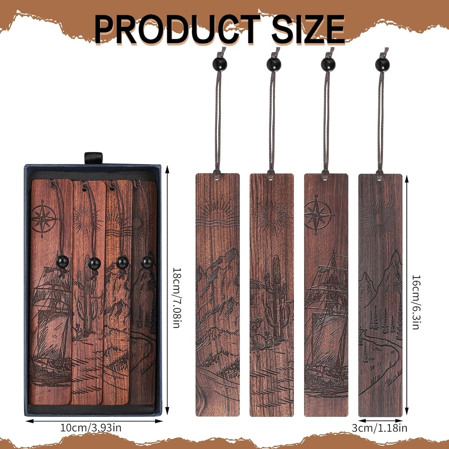 4 Pieces Wooden Carved Bookmark Set β Vintage Handcrafted Page Clips with Gift Box
