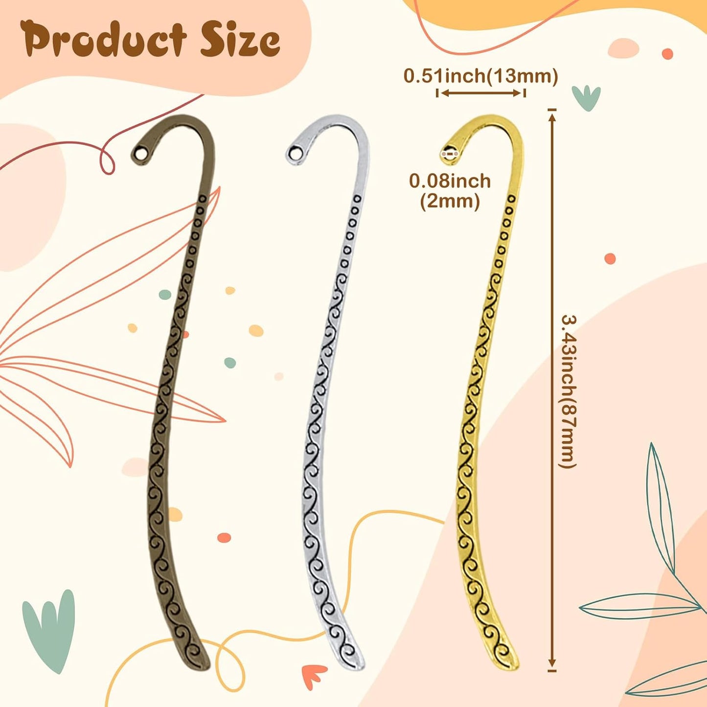 60 Pieces Metal Bookmark Hook Set – Vintage Engraved Alloy Page Clips for DIY Charms