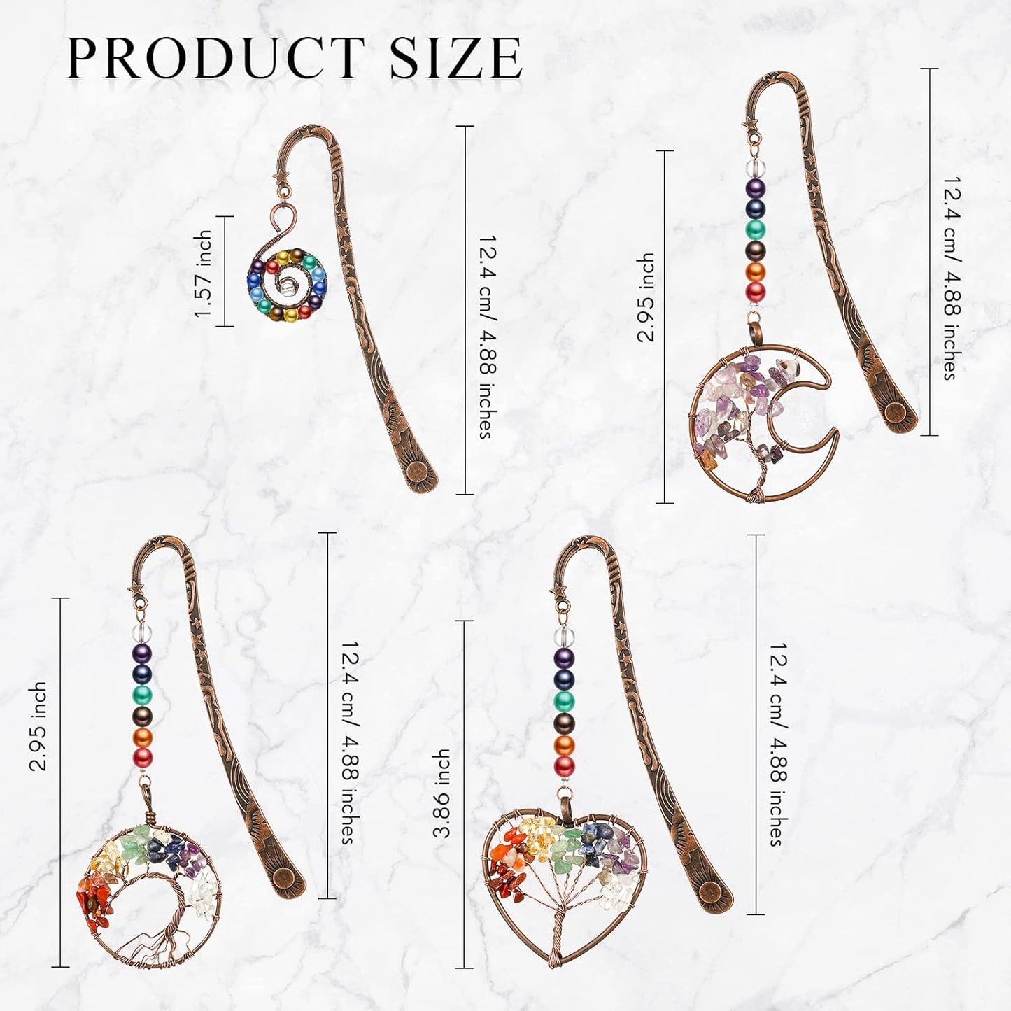 4 Pieces Metal Pendant Bookmark Set – Vintage Page Clips with Beads and Creative Charms