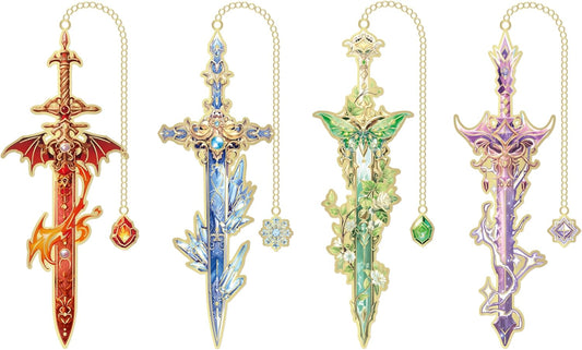 4 Pieces Metal Sword Bookmark Set – Creative Fantasy Alloy Page Clips with Charms