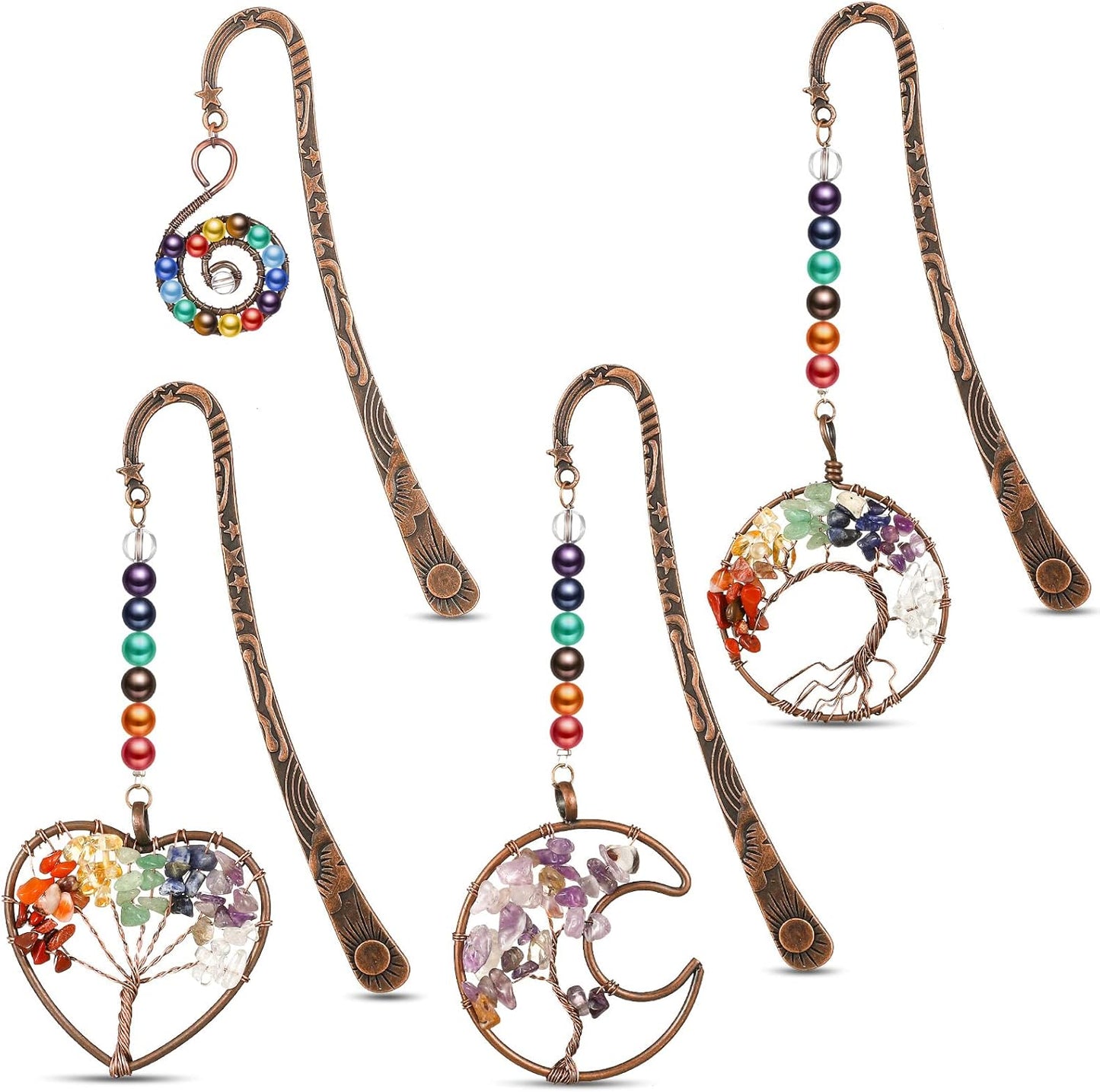 4 Pieces Metal Pendant Bookmark Set – Vintage Page Clips with Beads and Creative Charms