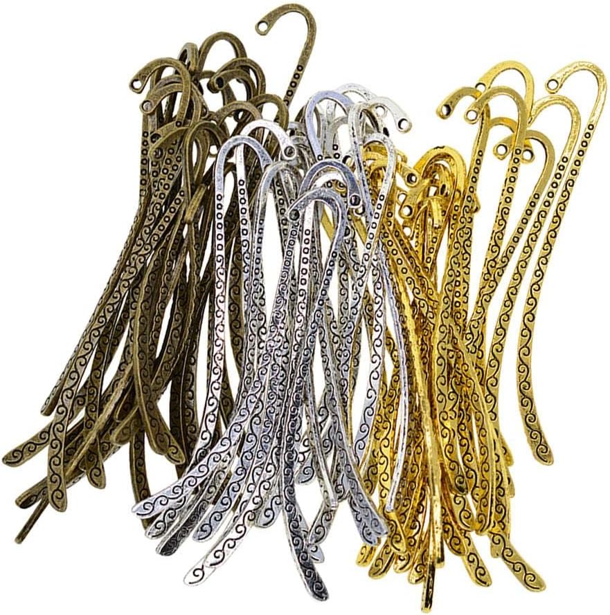 60 Pieces Metal Bookmark Hook Set – Vintage Engraved Alloy Page Clips for DIY Charms