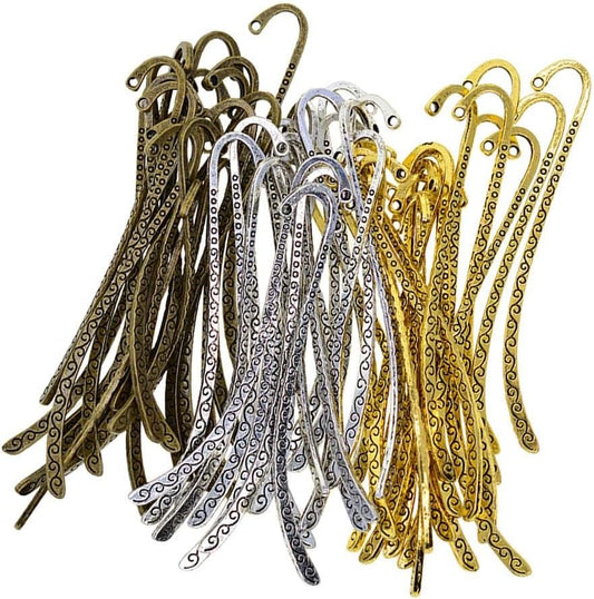 60 Pieces Metal Bookmark Hook Set – Vintage Engraved Alloy Page Clips for DIY Charms