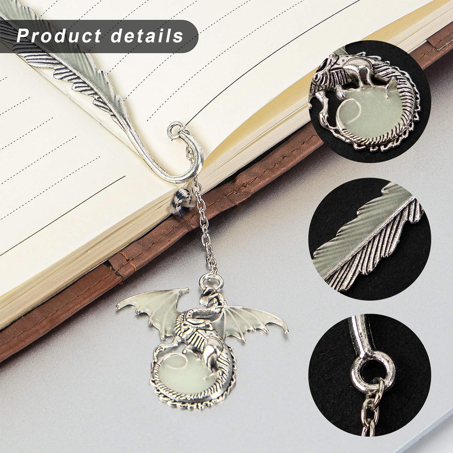2 Pieces Feather Metal Bookmark Set – Vintage Owl & Dragon Pendant Page Clips