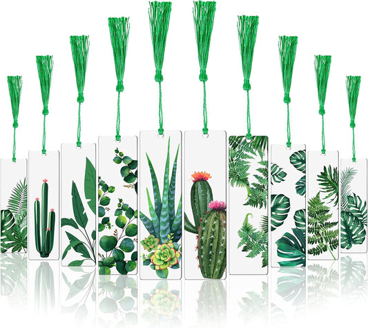 10 Pieces Plant Design Bookmark Set – Double-Sided Printing with Tassels and Protective Film