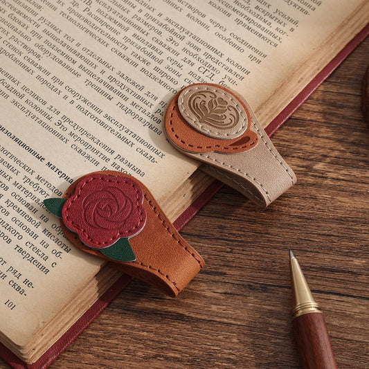 2 Pieces Leather Rose Bookmark Clips – Magnetic Vintage Floral Page Markers