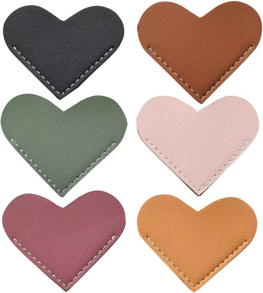 6 Pieces Heart-Shaped Leather Bookmark Set – Creative Page Clips in Assorted Colors