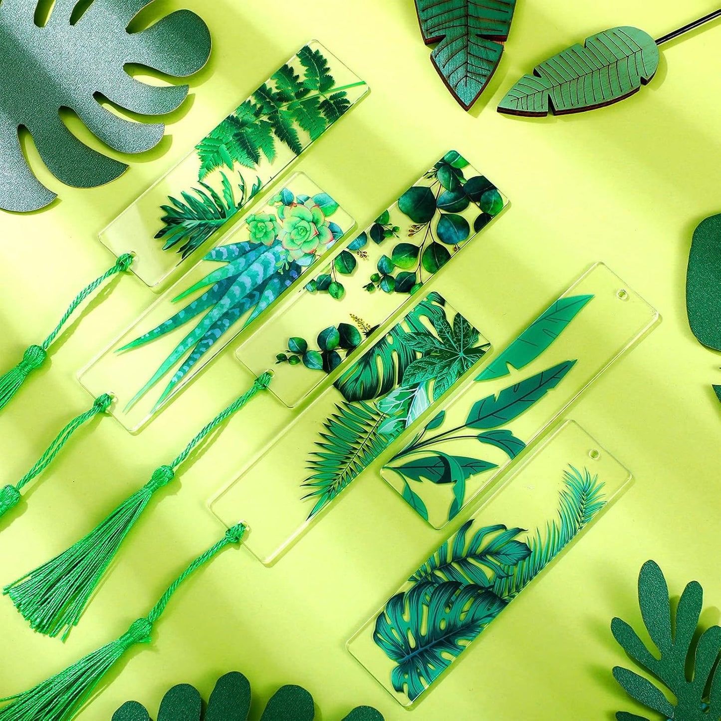 10 Pieces Plant Design Bookmark Set – Double-Sided Printing with Tassels and Protective Film