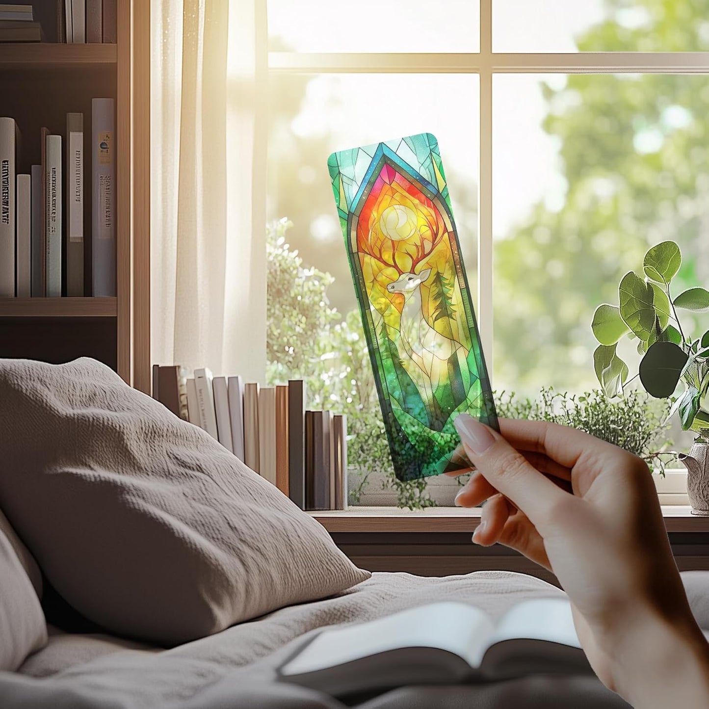 3 Pieces Stained Glass Style Bookmark Set – Deer, Mountain, and Moon Castle Designs